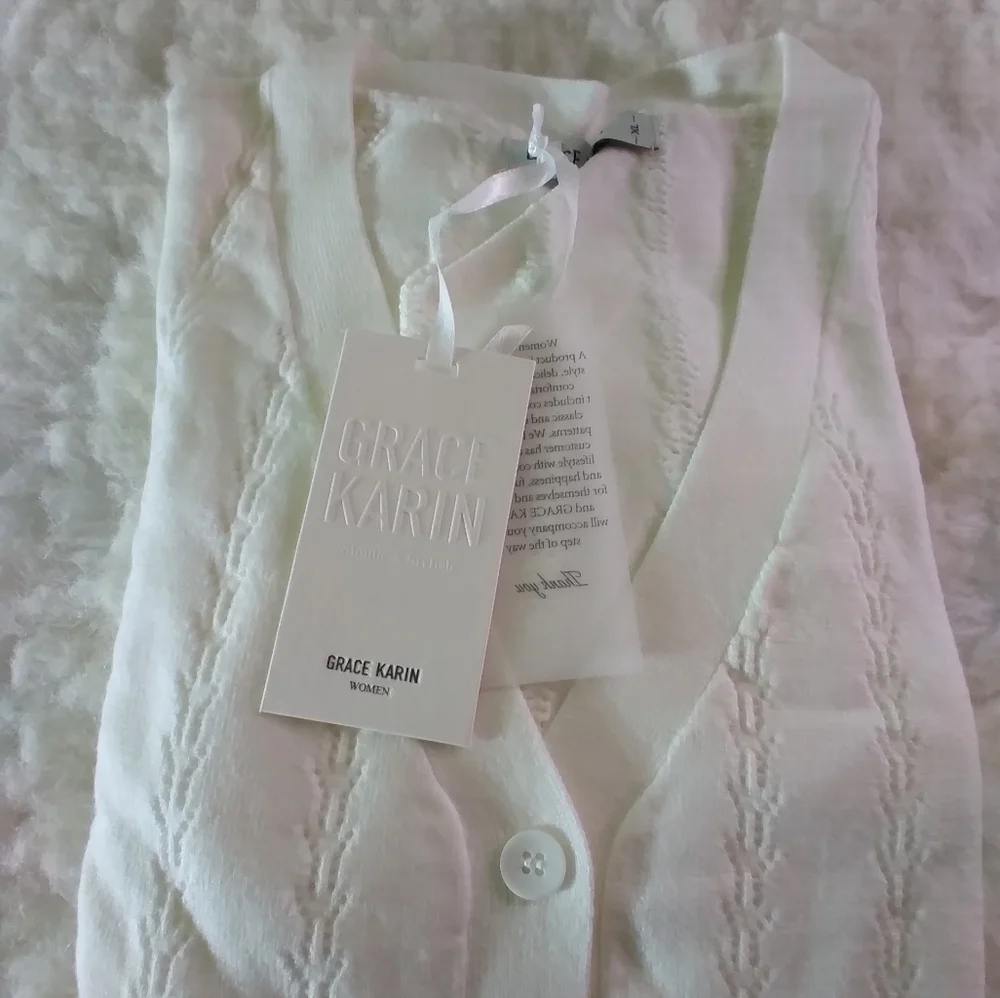 NWT Grace Karin white button down crop sweater XL - Picture 10 of 13